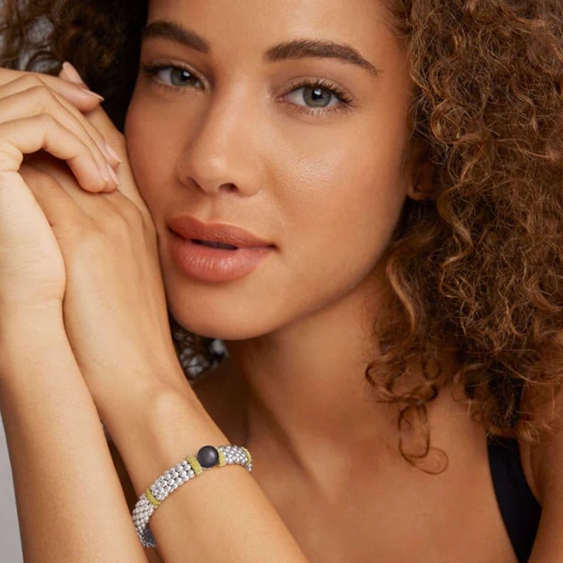 Lagos Luna Two-Tone Tahitian Black Pearl Caviar Bracelet - 05-81519-MB7