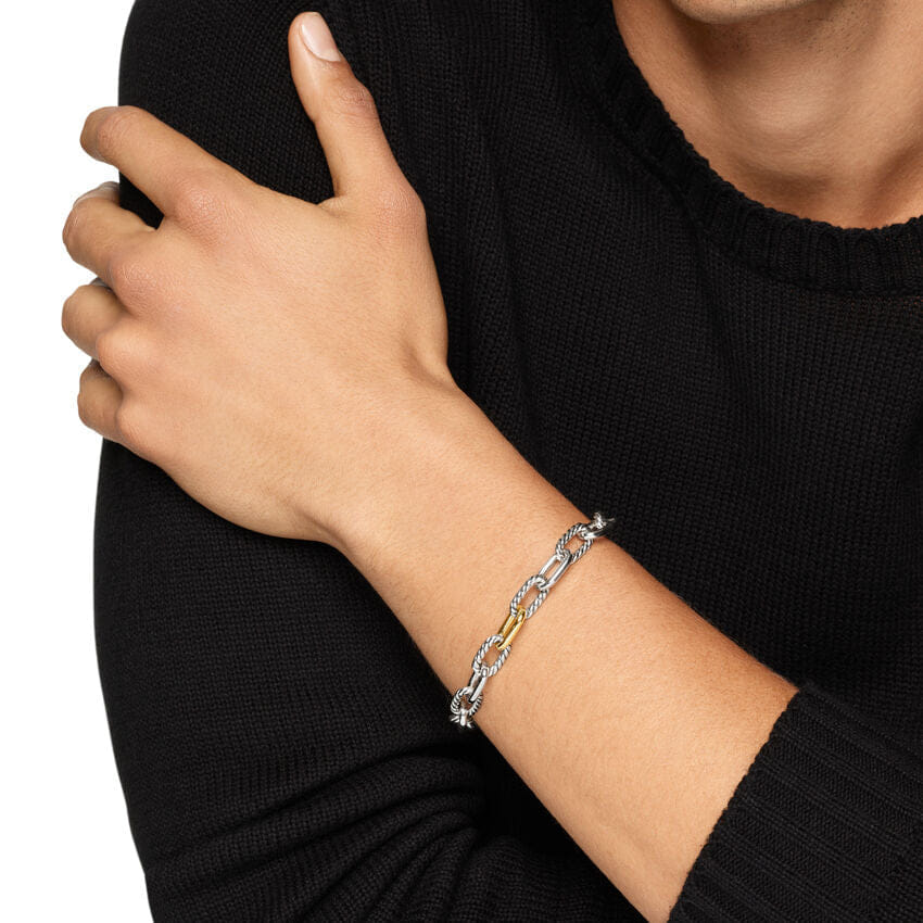 David Yurman DY Madison Chain Bracelet in Sterling Silver with 18K Yellow Gold, 8.5mm, Size Small