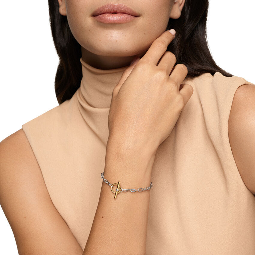 David Yurman DY Madison Toggle Chain Bracelet in Sterling Silver with 18K Yellow Gold, 3mm, Extra Small