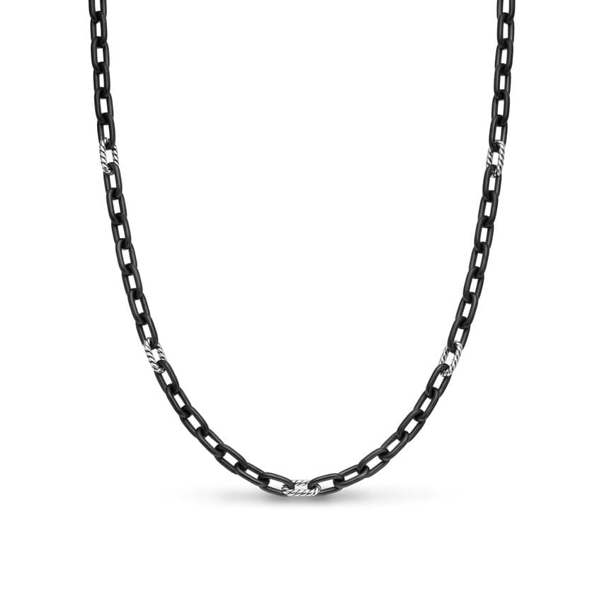 David Yurman DY Madison Chain Necklace in Black Titanium with Sterling Silver, 6mm, 21"