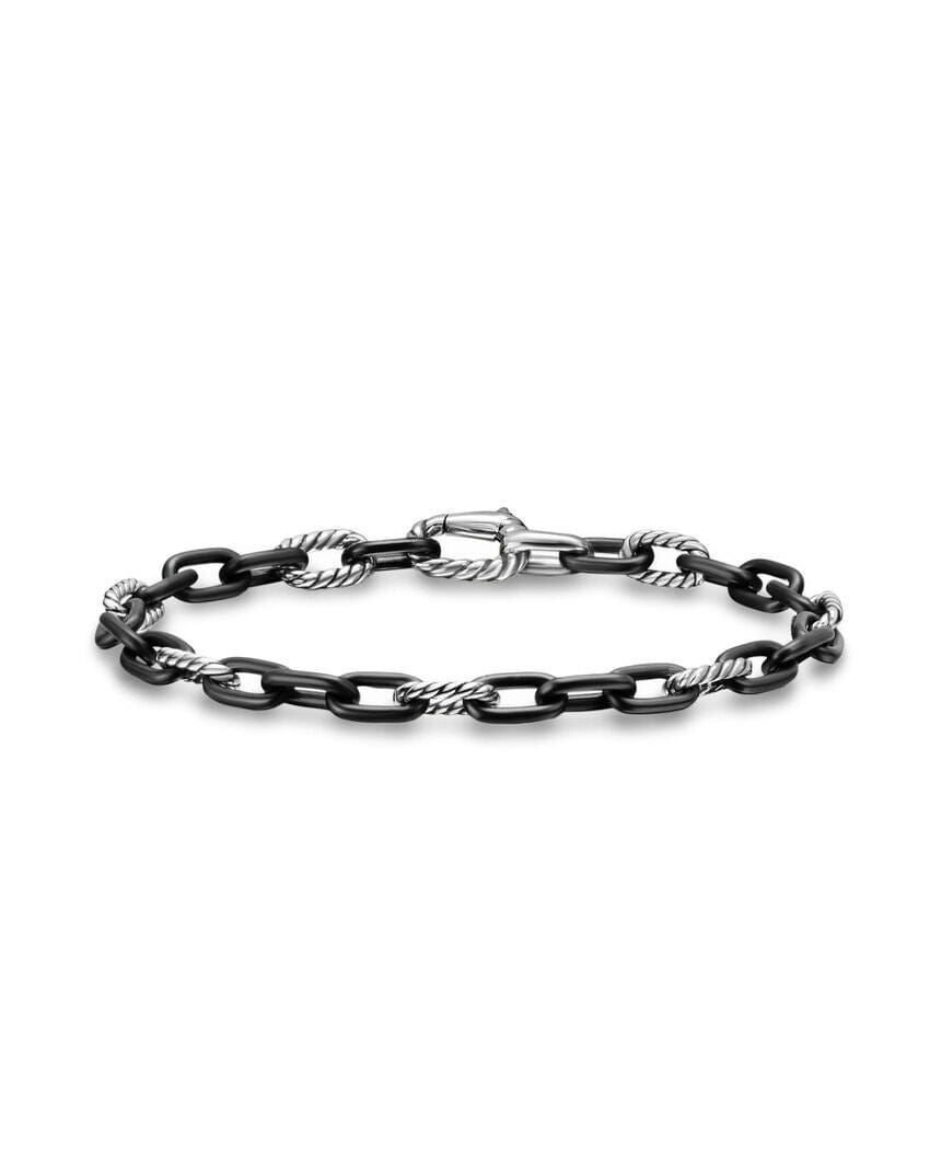 David Yurman DY Madison Chain Bracelet in Black Titanium with Sterling Silver, 6mm, Size Small