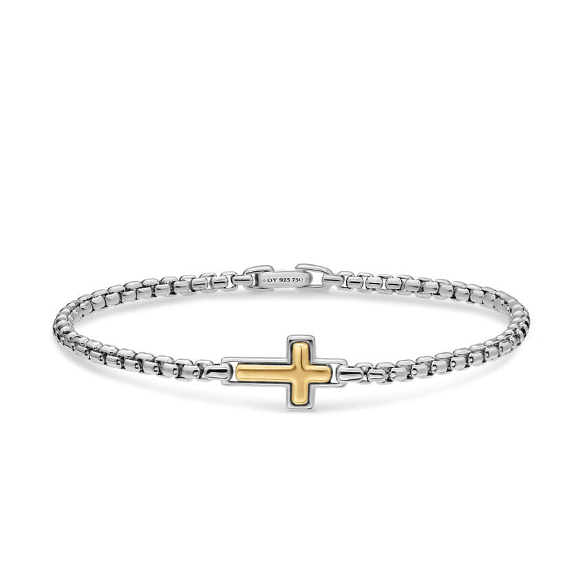 David Yurman Cross Station Bracelet in Sterling Silver with 14K Yellow Gold, 3.6mm, Size Small