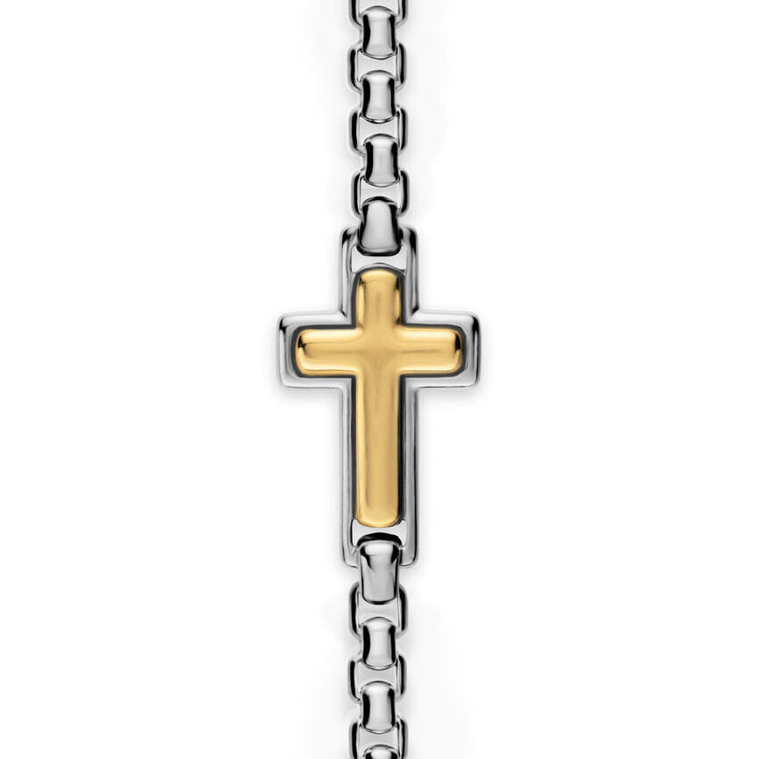 David Yurman Cross Station Bracelet in Sterling Silver with 14K Yellow Gold, 3.6mm, Size Small