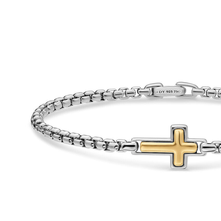 David Yurman Cross Station Bracelet in Sterling Silver with 14K Yellow Gold, 3.6mm, Size Small