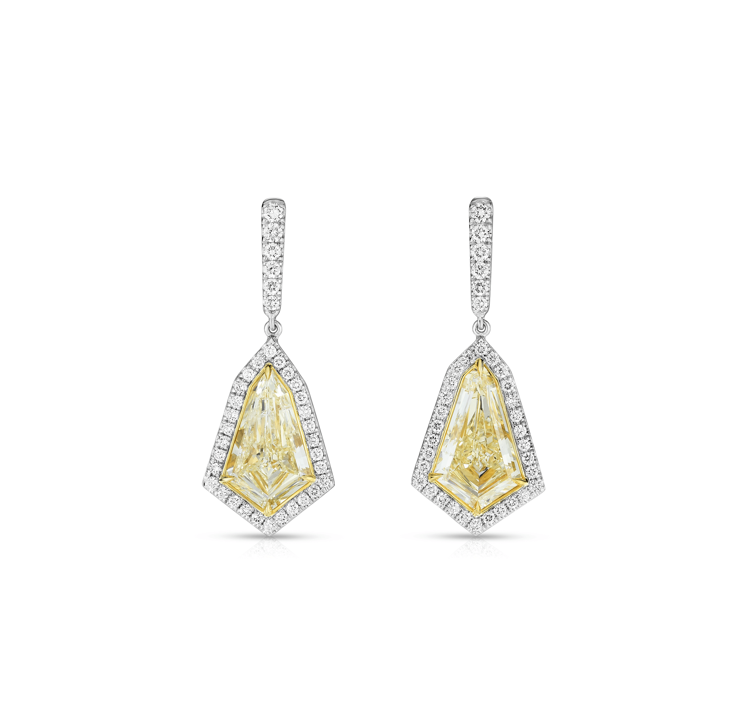 Sabel Collection Mixed Metals Fancy Yellow Diamond Drop Earrings with Diamond Halo