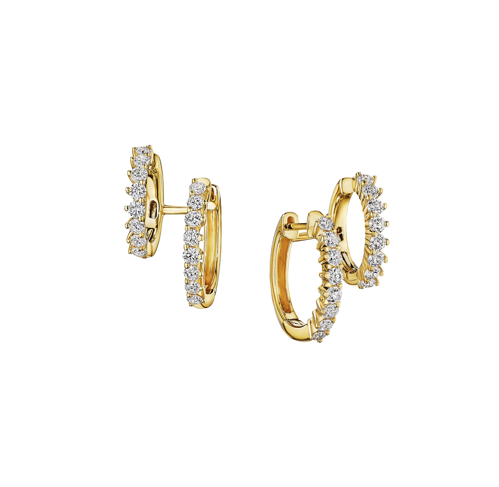 Sabel Collection Yellow Gold Double Huggie Hoop Earrings with Diamonds