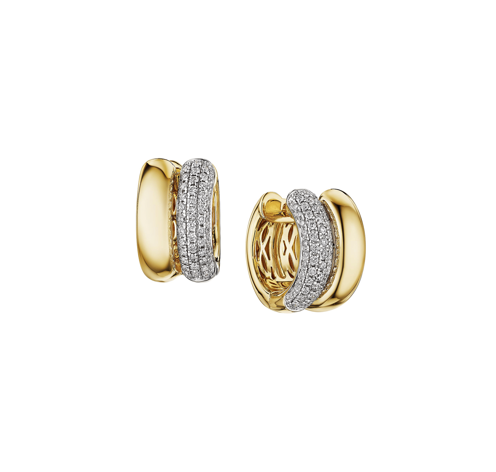 Sabel Collection Yellow Gold Diamond Double Huggie Hoop Earrings