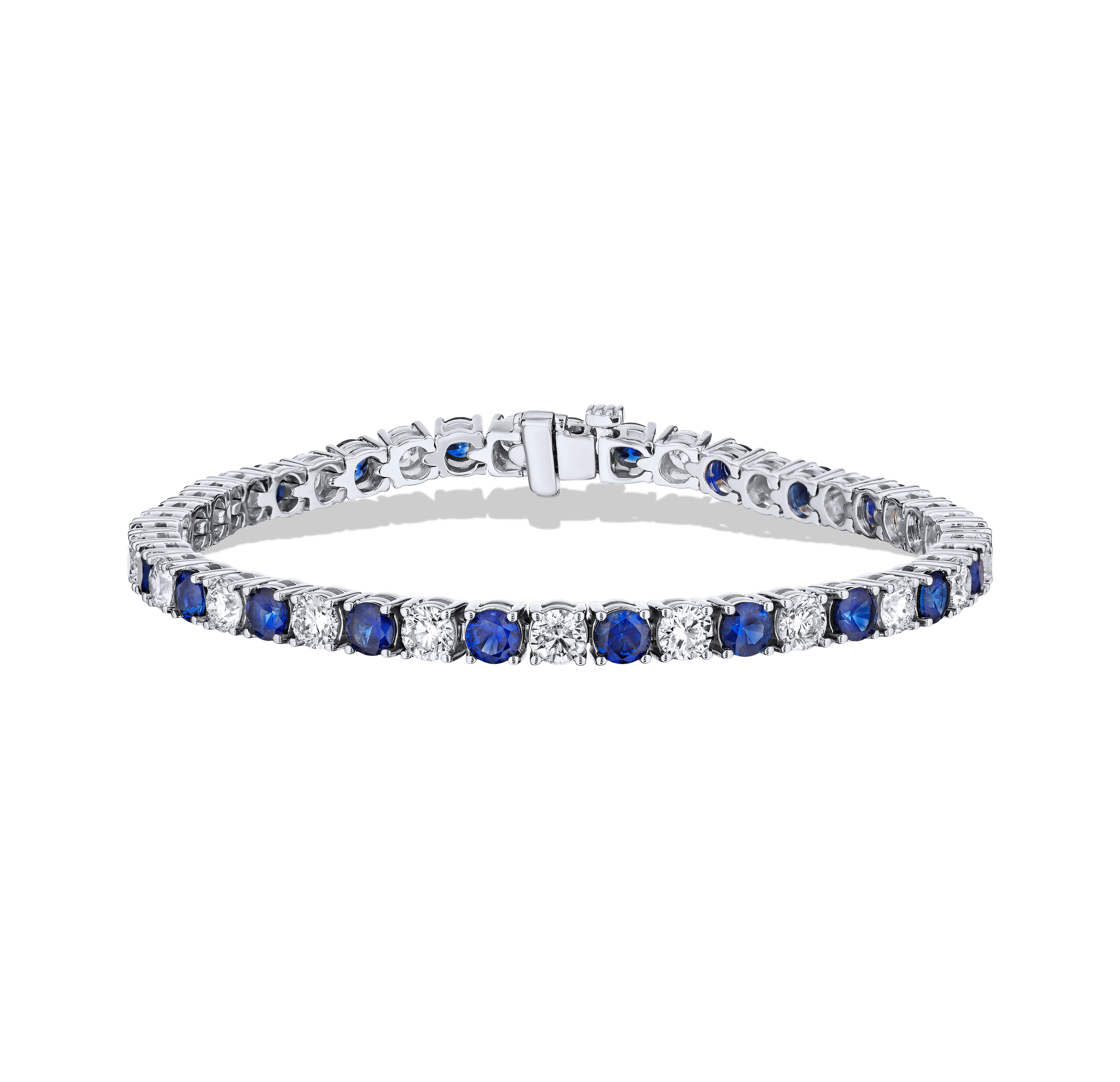 Sabel Collection White Gold Alternating Round Diamond and Blue Sapphire Bracelet