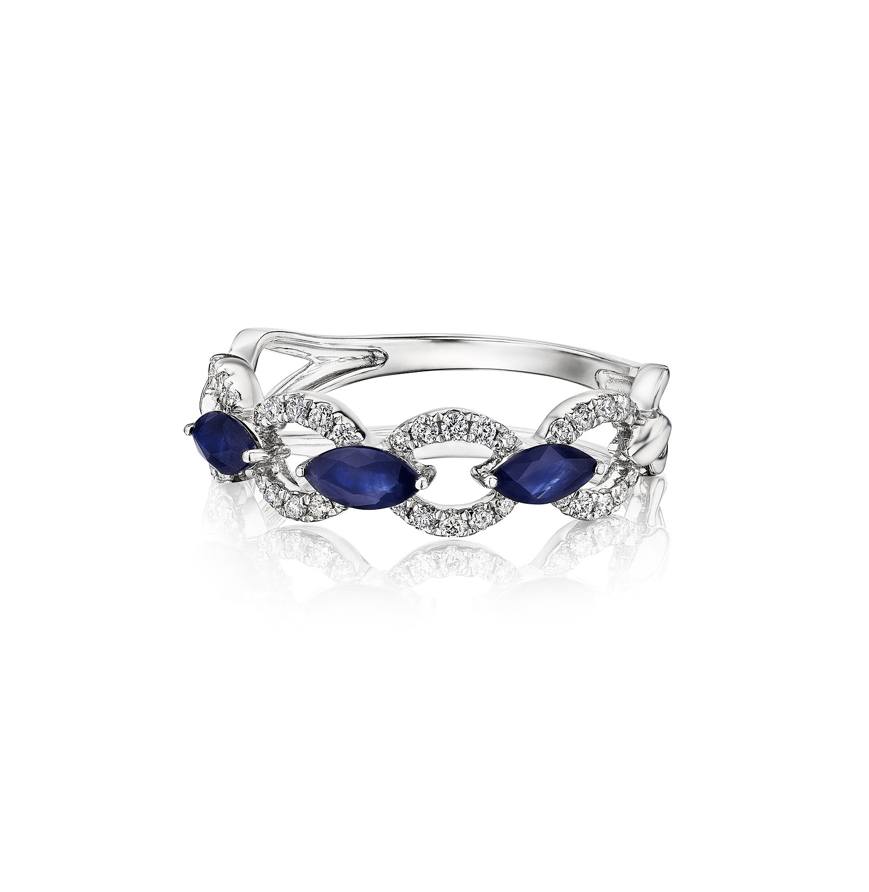 Sabel Collection White Gold Marquise Blue Sapphire and Diamond Link Ring