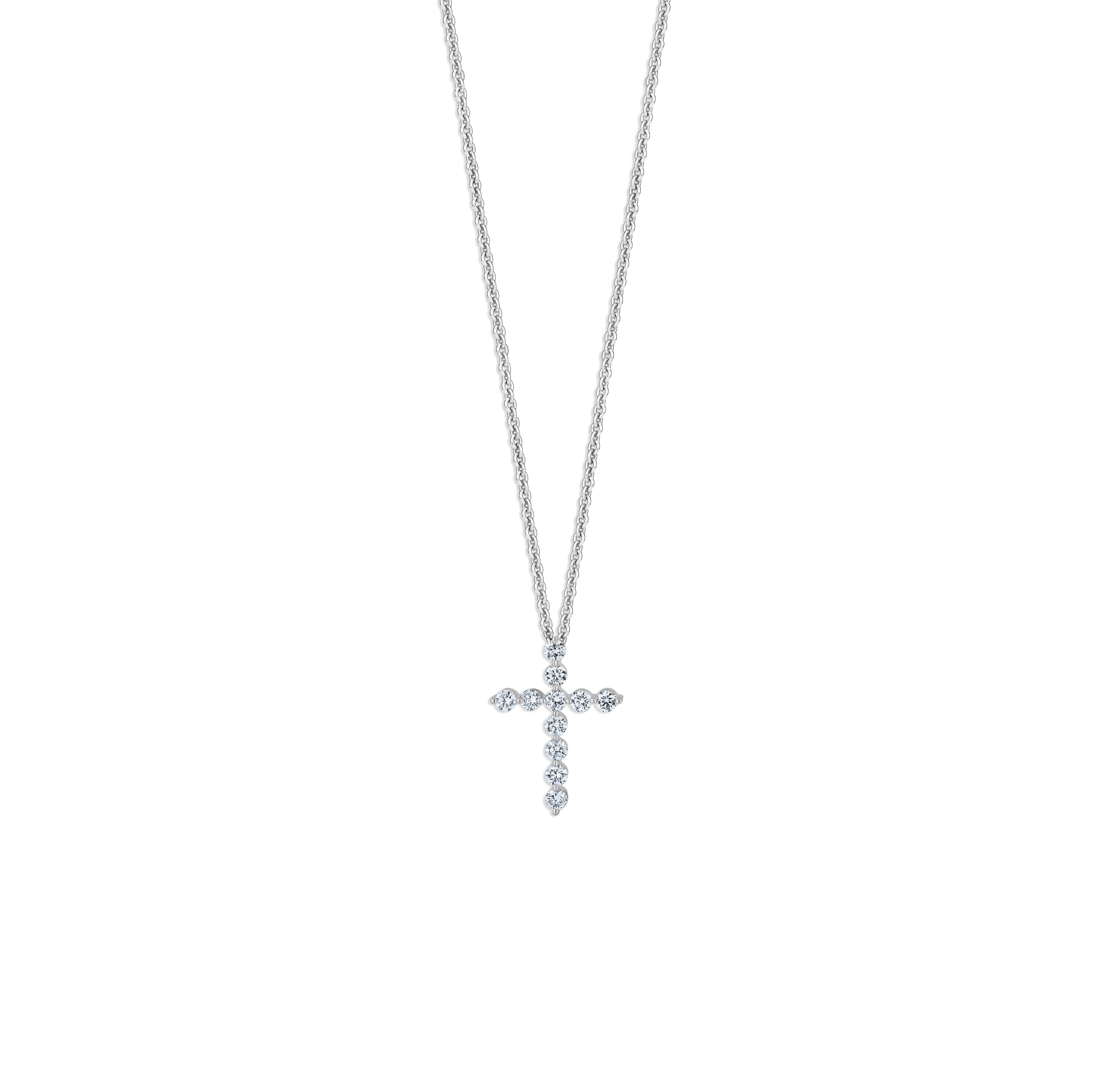 Sabel Collection White Gold Round Diamond Cross Necklace