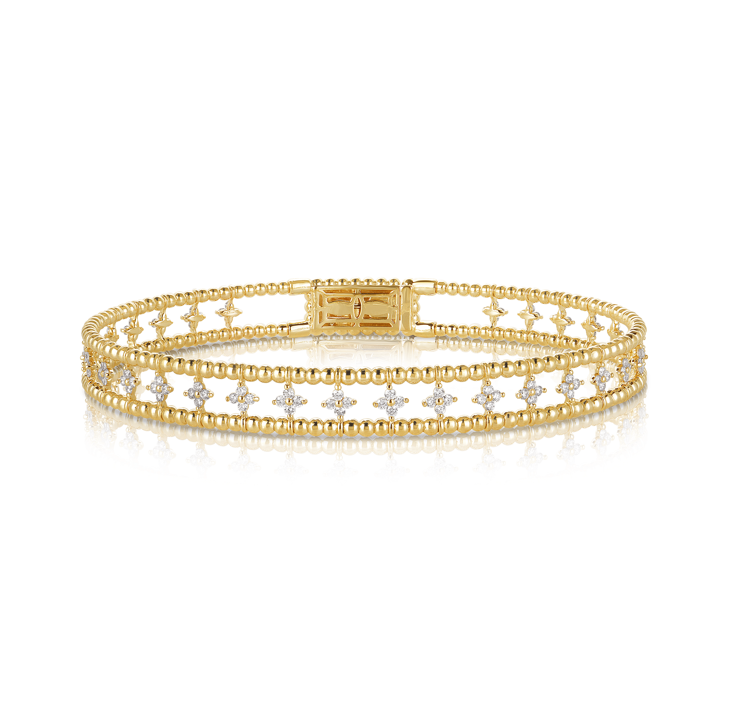 Sabel Collection Yellow Gold Beaded and Floral Diamond Bangle