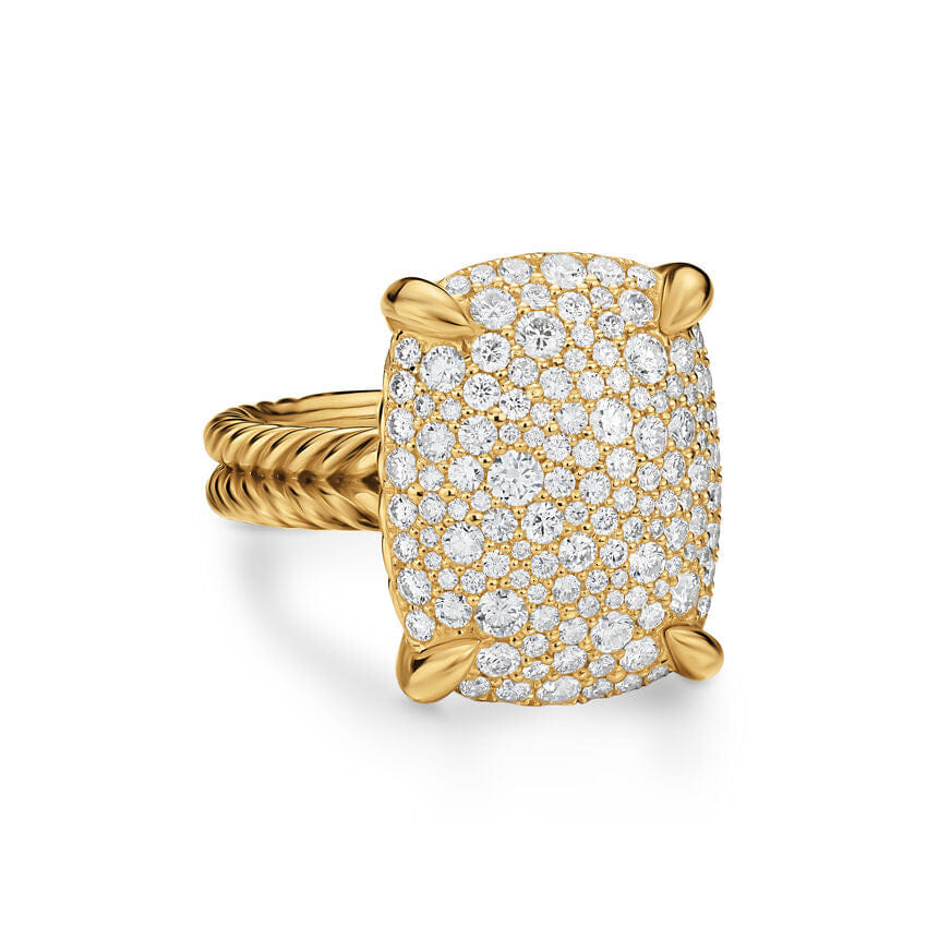 David Yurman Chatelaine Elongated Ring in 18K Yellow Gold with Diamonds, 19mm, Size 7