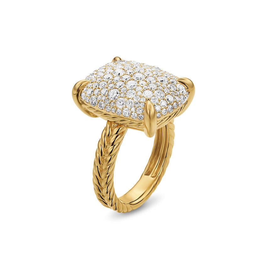 David Yurman Chatelaine Elongated Ring in 18K Yellow Gold with Diamonds, 19mm, Size 7
