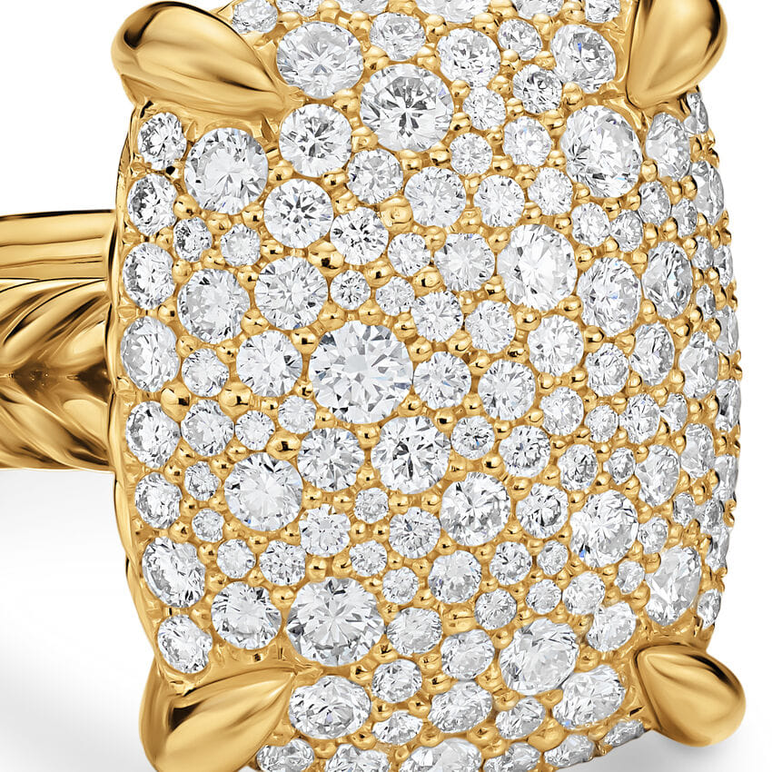David Yurman Chatelaine Elongated Ring in 18K Yellow Gold with Diamonds, 19mm, Size 7