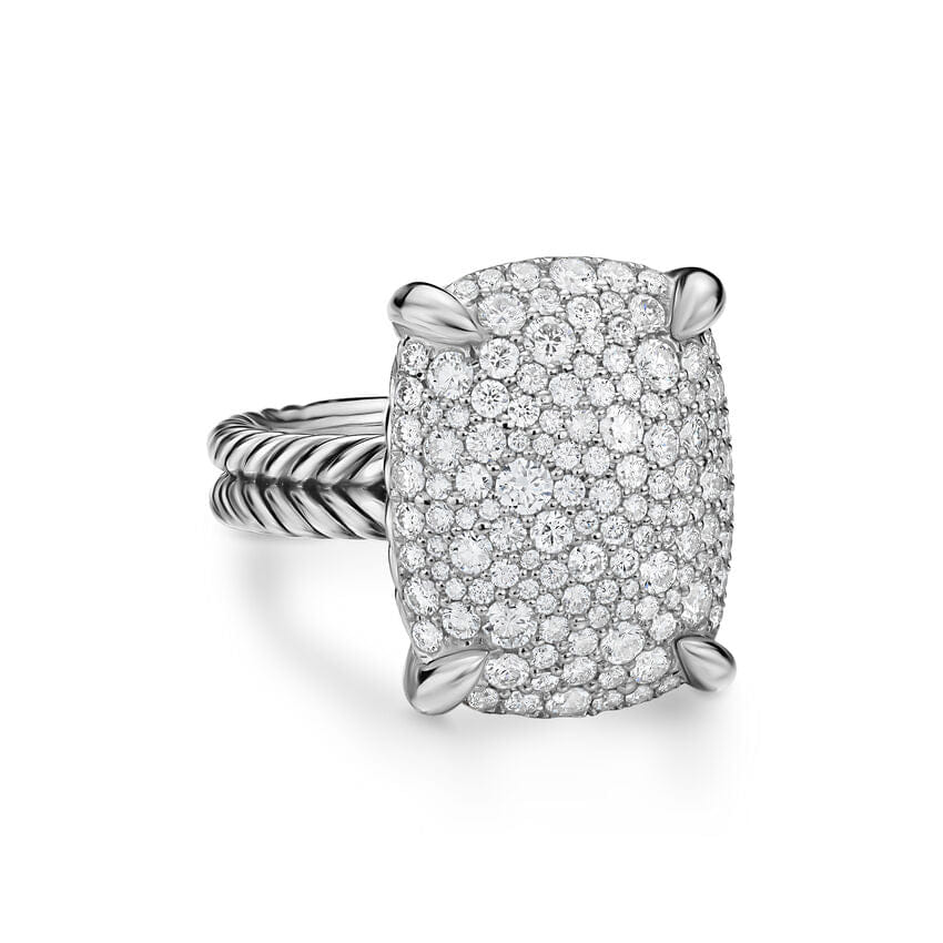 David Yurman Chatelaine Elongated Ring in Sterling Silver with Diamonds, 19mm, Size 7