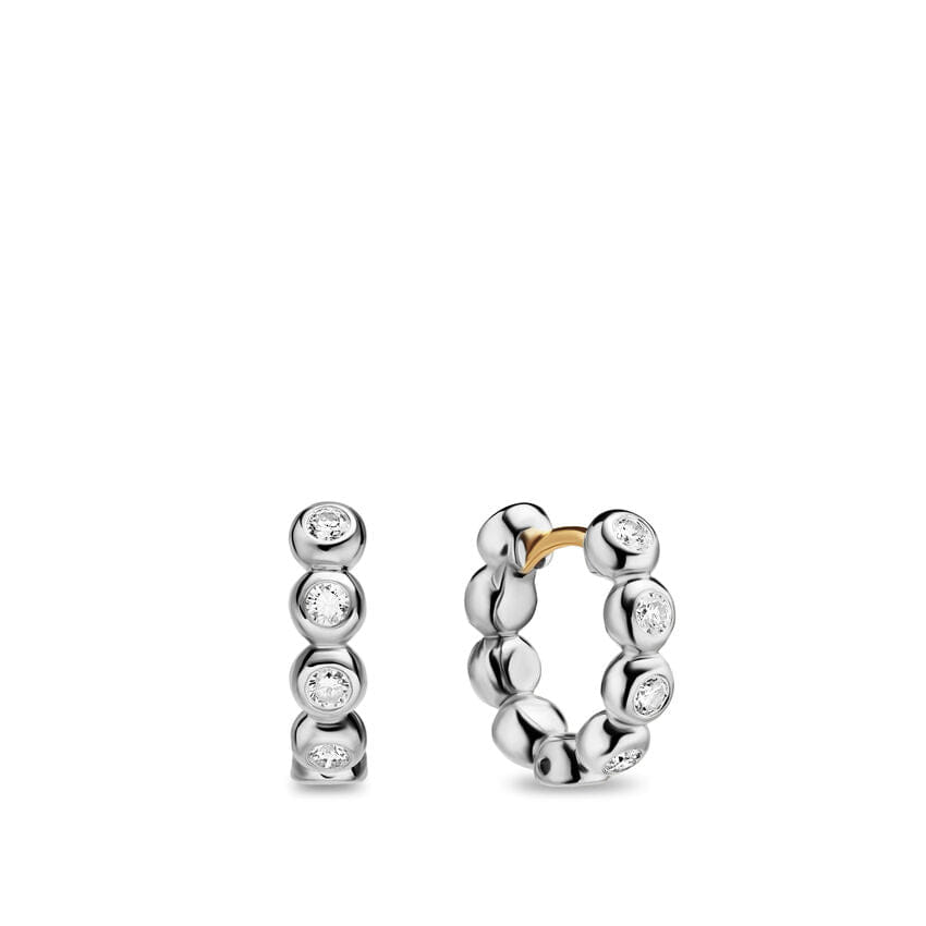 David Yurman Bezel Set Hoop Earrings in Sterling Silver with Diamonds, 13.4mm