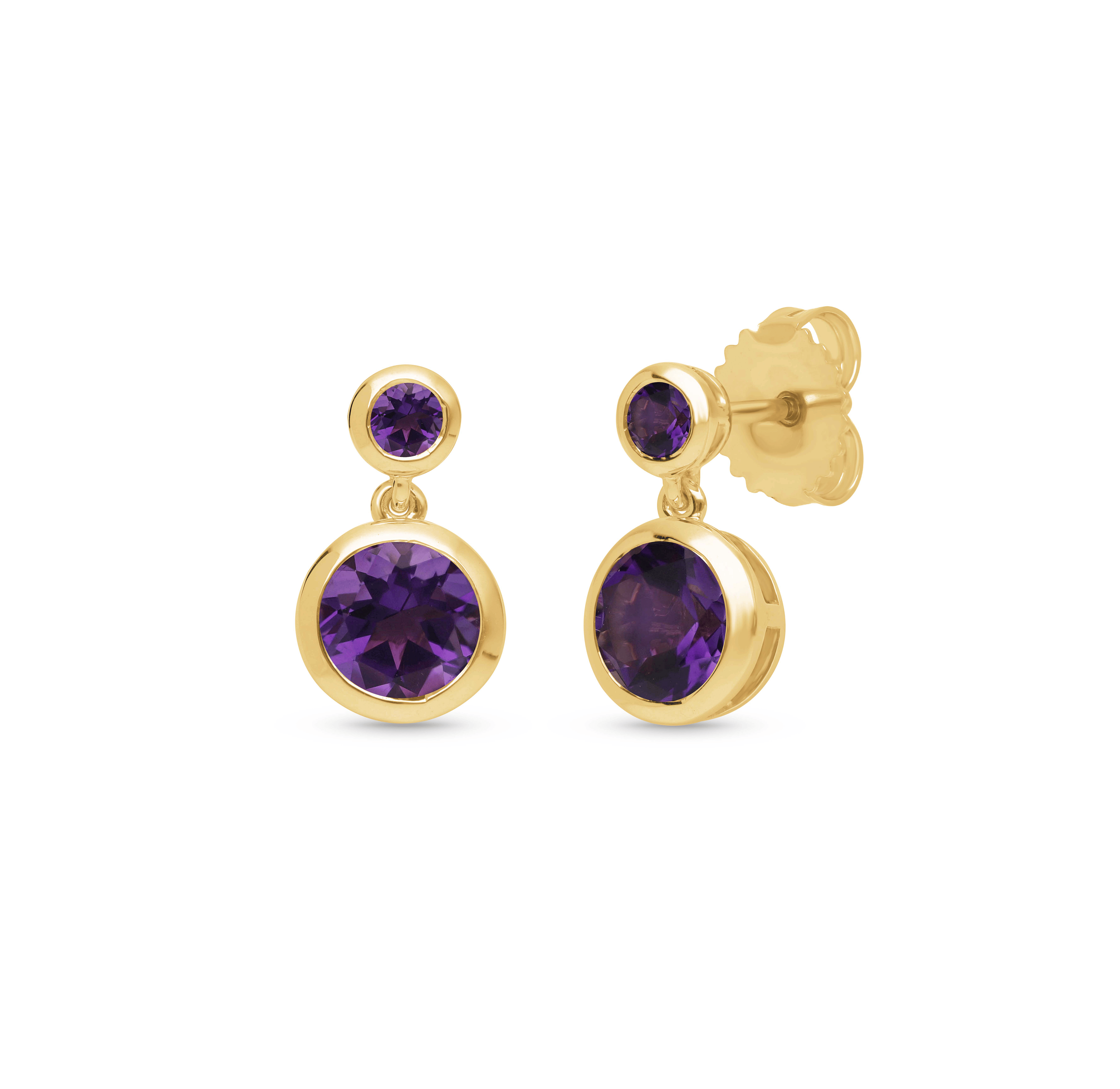 Sabel Collection Yellow Gold Bezel Set Amethyst Drop Earrings