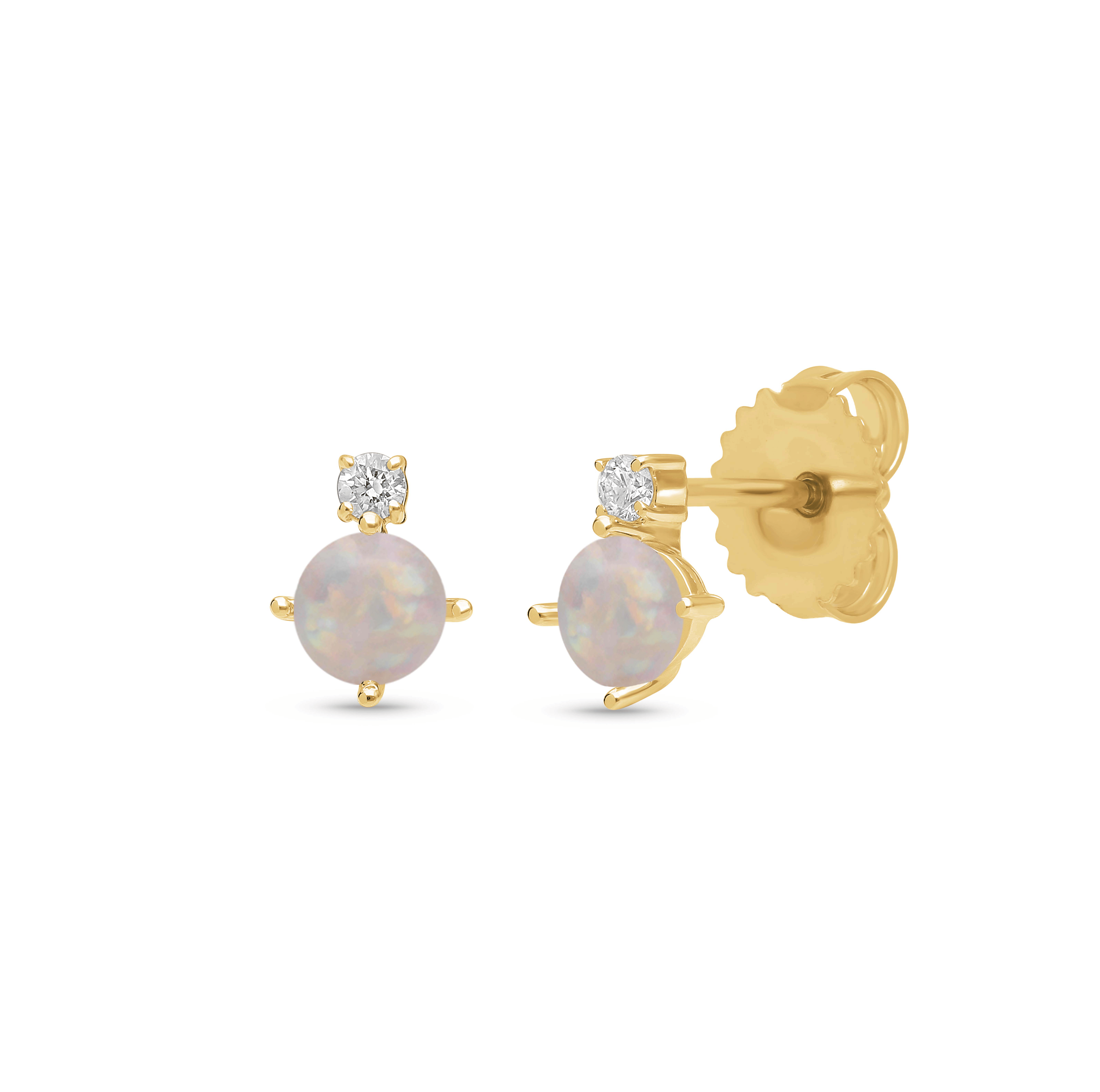 Sabel Collection Yellow Gold Round Diamond and Opal Earrings