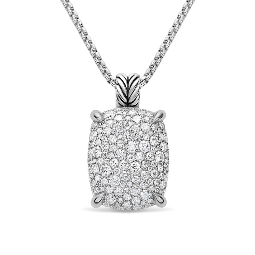 David Yurman Chatelaine Elongated Pendant Necklace in Sterling Silver with Diamonds, 19mm, 18"