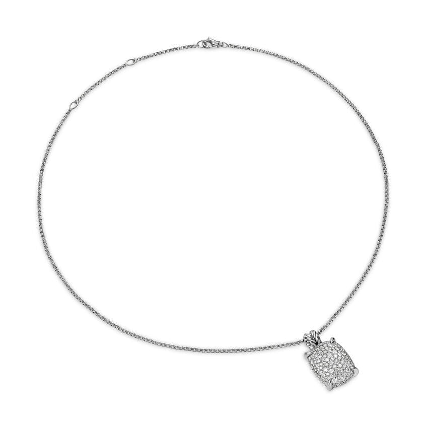 David Yurman Chatelaine Elongated Pendant Necklace in Sterling Silver with Diamonds, 19mm, 18"
