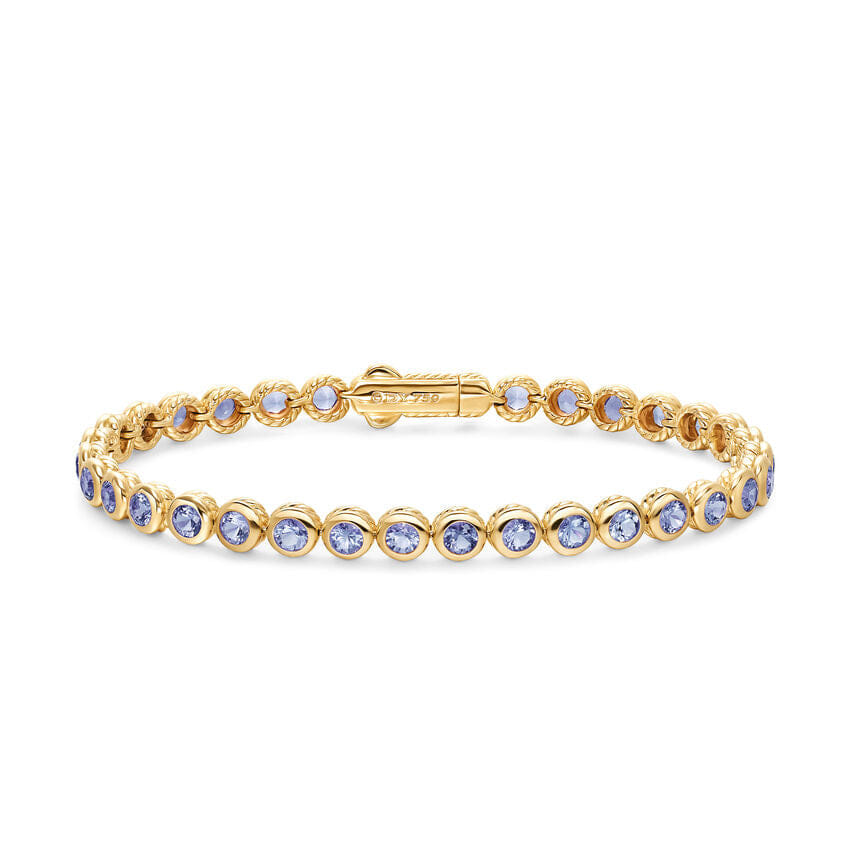 David Yurman Bezel Set Tennis Bracelet in 18K Yellow Gold with Tanzanite, 4.7mm, Size Medium