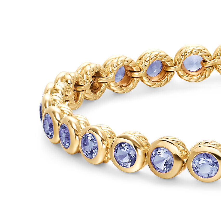 David Yurman Bezel Set Tennis Bracelet in 18K Yellow Gold with Tanzanite, 4.7mm, Size Medium
