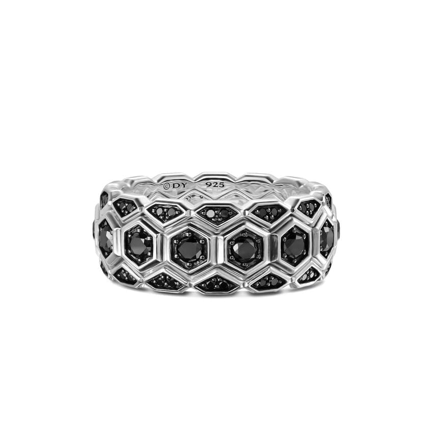 David Yurman Hex Stack Ring in Sterling Silver with Black Diamonds, 9.3mm, Size 10