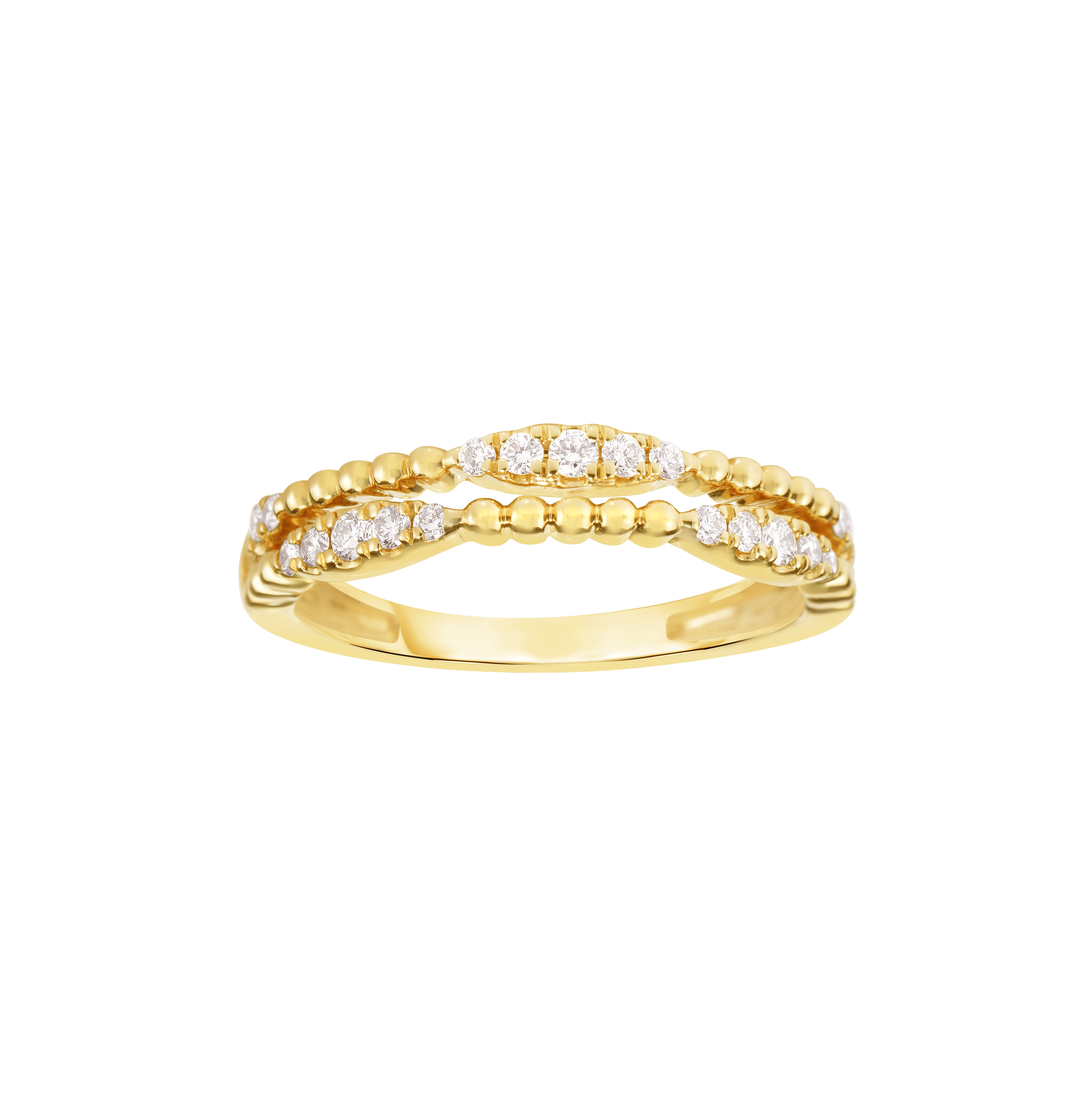 Sabel Collection Yellow Gold Beaded and Diamond Stacking Ring