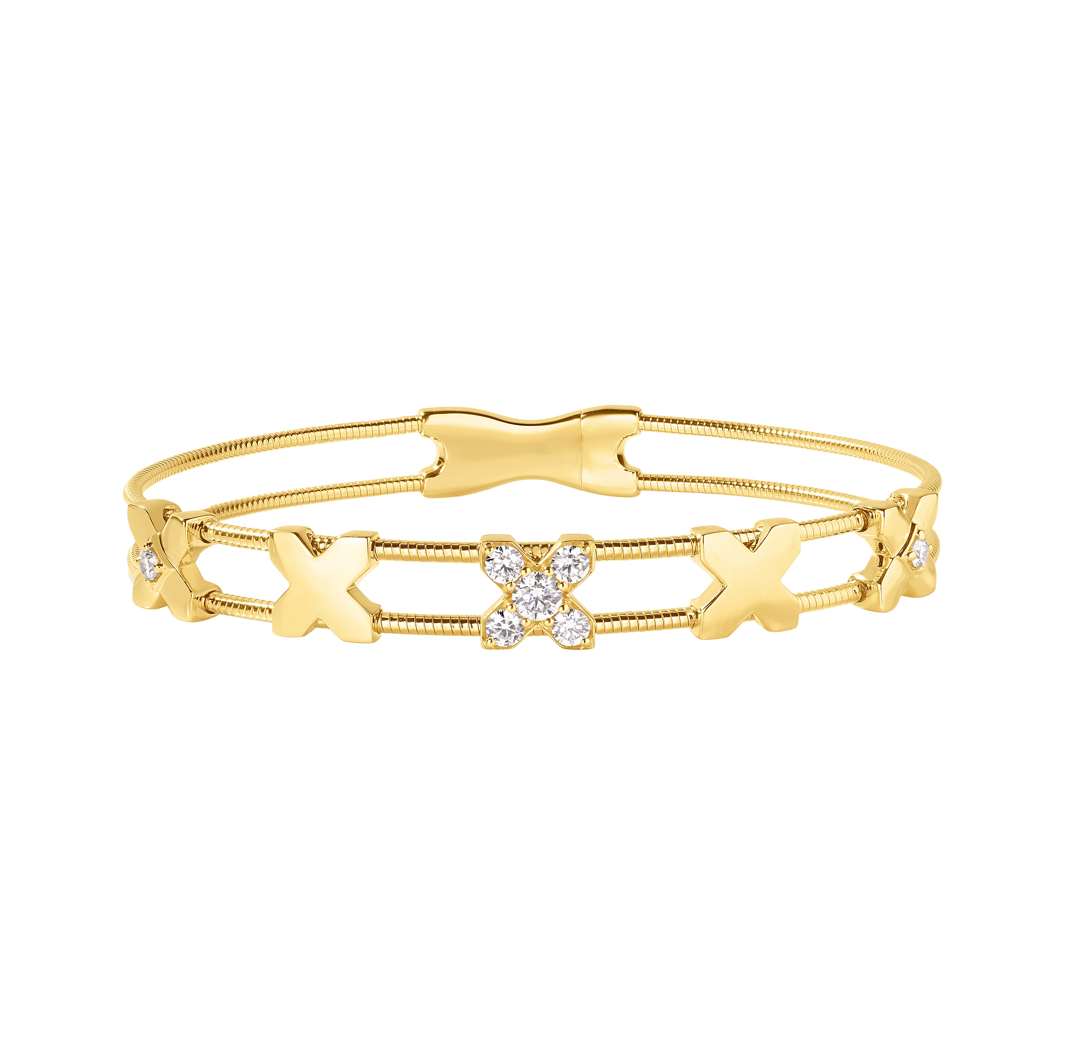 Sabel Collection Yellow Gold Diamond X Station Bangle