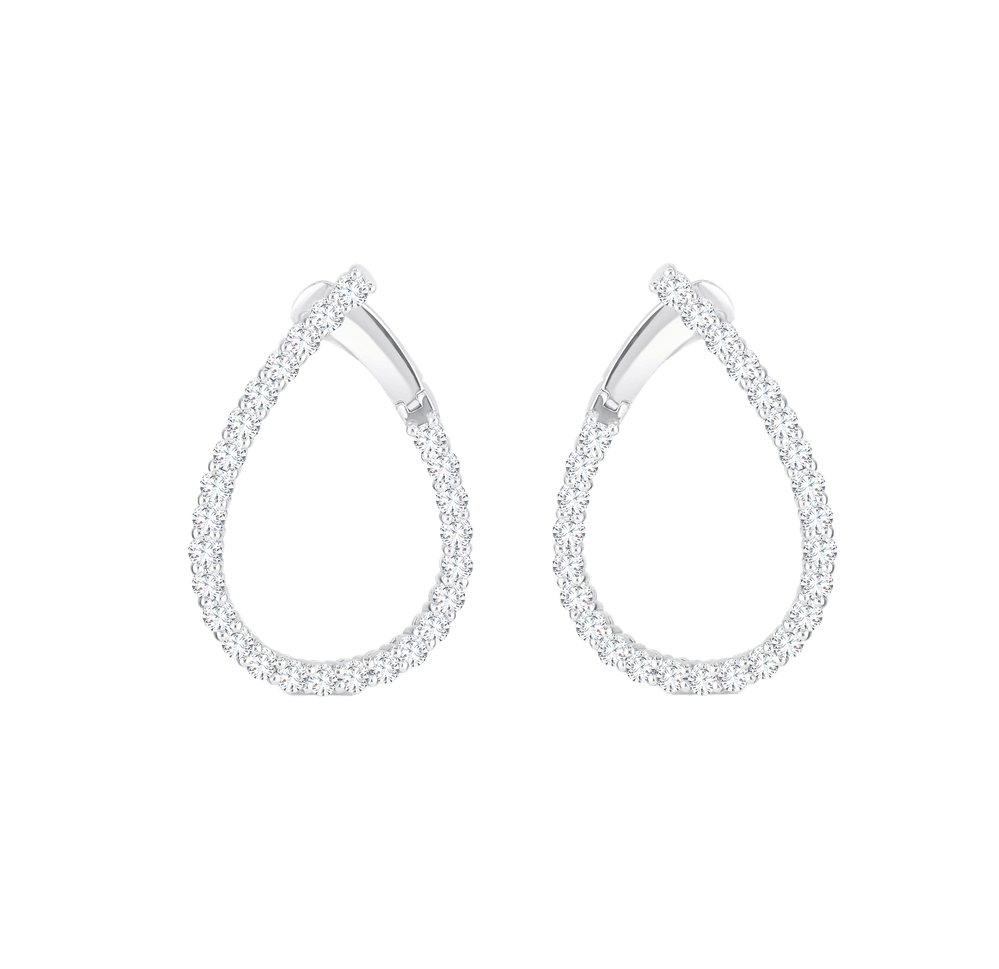Sabel Collection White Gold Diamond Teardrop Hoop Earrings