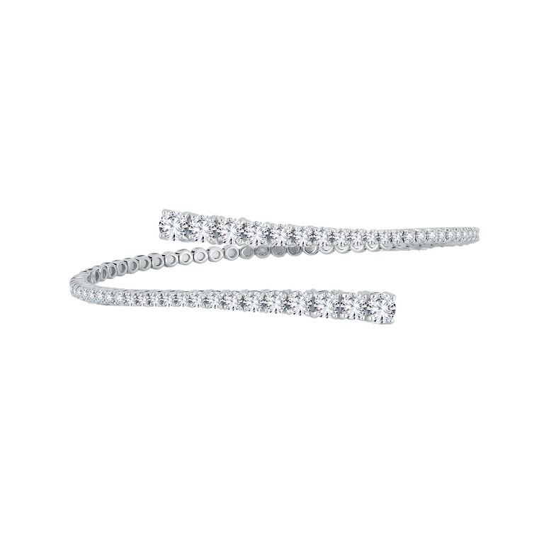 Sabel Collection White Gold Graduated Diamond Bypass Bangle
