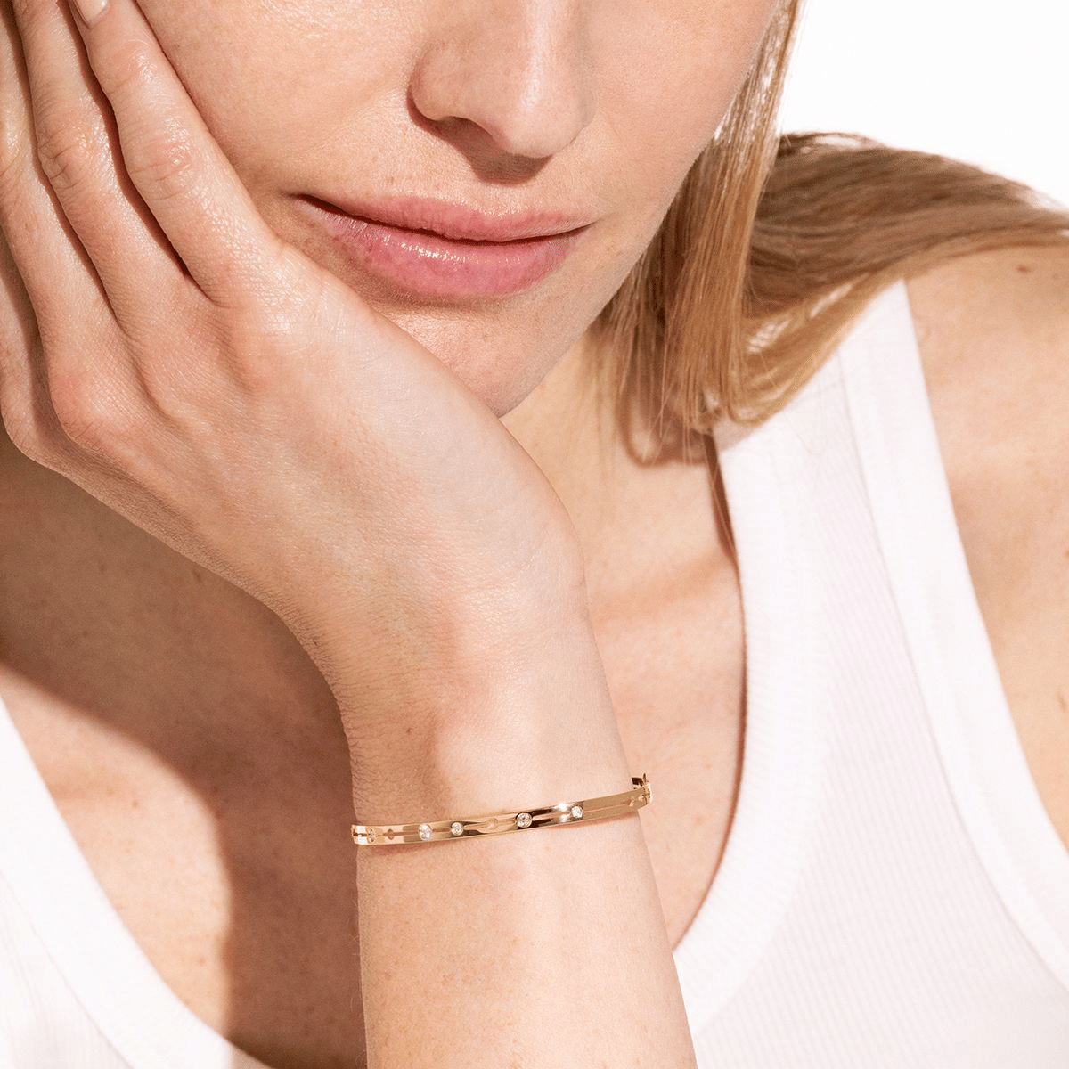 Dinh Van Pulse Yellow Gold and Diamond Small Bangle