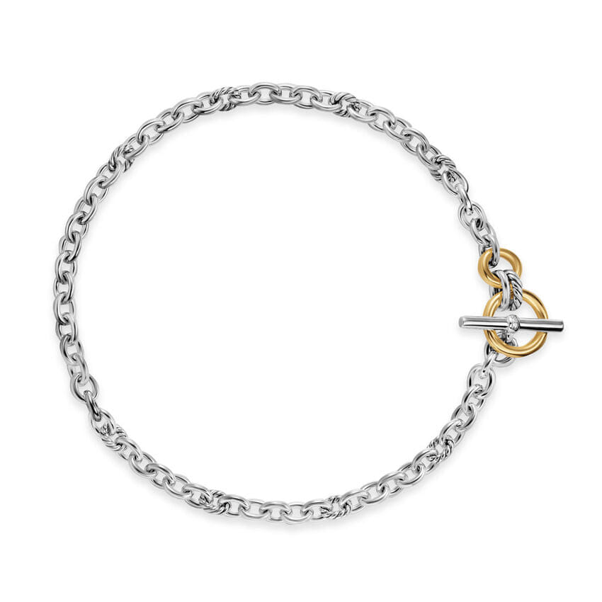 David Yurman DY Mercer Toggle Chain Necklace in Sterling Silver with 18K Yellow Gold and Diamonds, 8mm, 20"