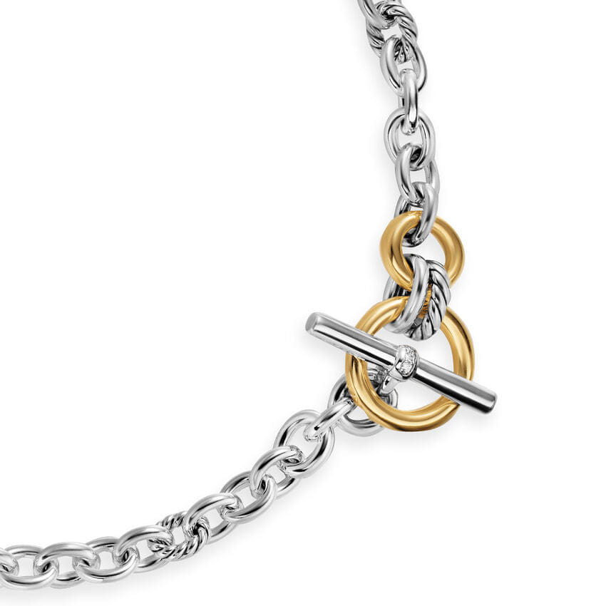 David Yurman DY Mercer Toggle Chain Necklace in Sterling Silver with 18K Yellow Gold and Diamonds, 8mm, 20"