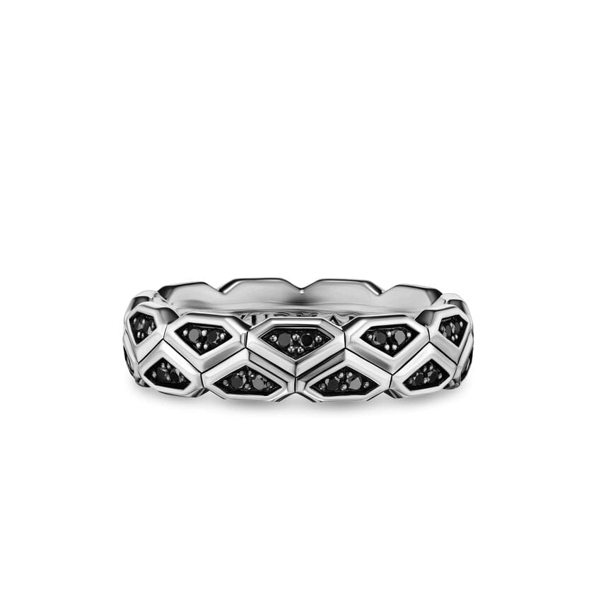 David Yurman Hex Band Ring in Sterling Silver with Black Diamonds, 6mm, Size 9
