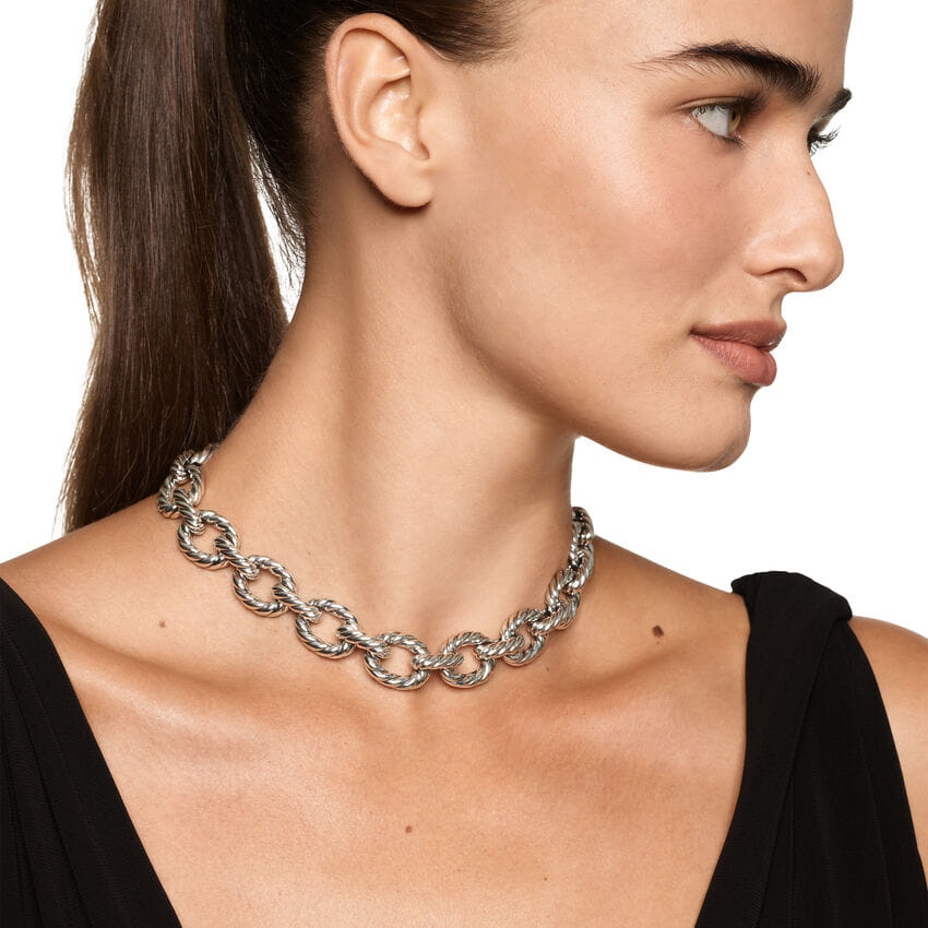 David Yurman Sculpted Cable Oval Link Necklace in Sterling Silver, 18mm, 18"