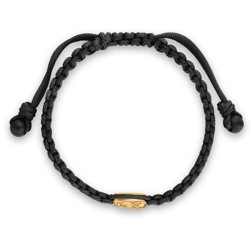 David Yurman Petrvs Horse Black Nylon Woven Station Bracelet in 18K Yellow Gold with Black Onyx, 11.9mm, Size Medium