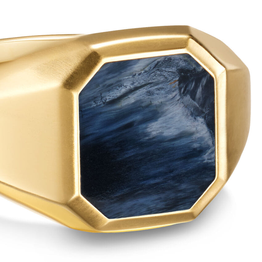 David Yurman Streamline Signet Ring in 18K Yellow Gold with Pietersite, 14mm, Size 9