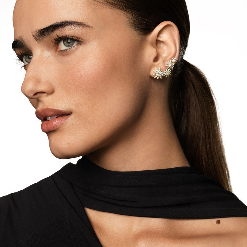 David Yurman Starburst Full Pavé Climber Earrings in 18K Yellow Gold with Diamonds, 26.9mm
