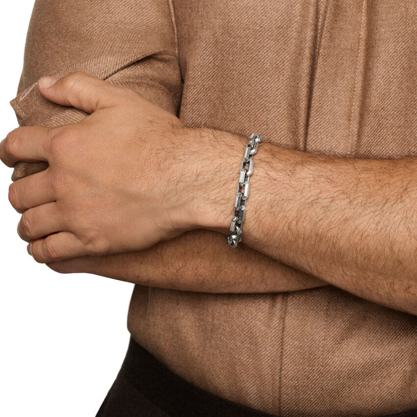 David Yurman Streamline Heirloom Chain Link Bracelet in Sterling Silver with Diamonds, 7.5mm, Size Medium