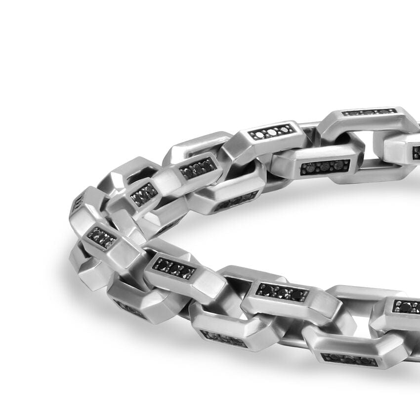 David Yurman Streamline Link Bracelet in Sterling Silver with Black Diamonds, 5.5mm, Size Medium