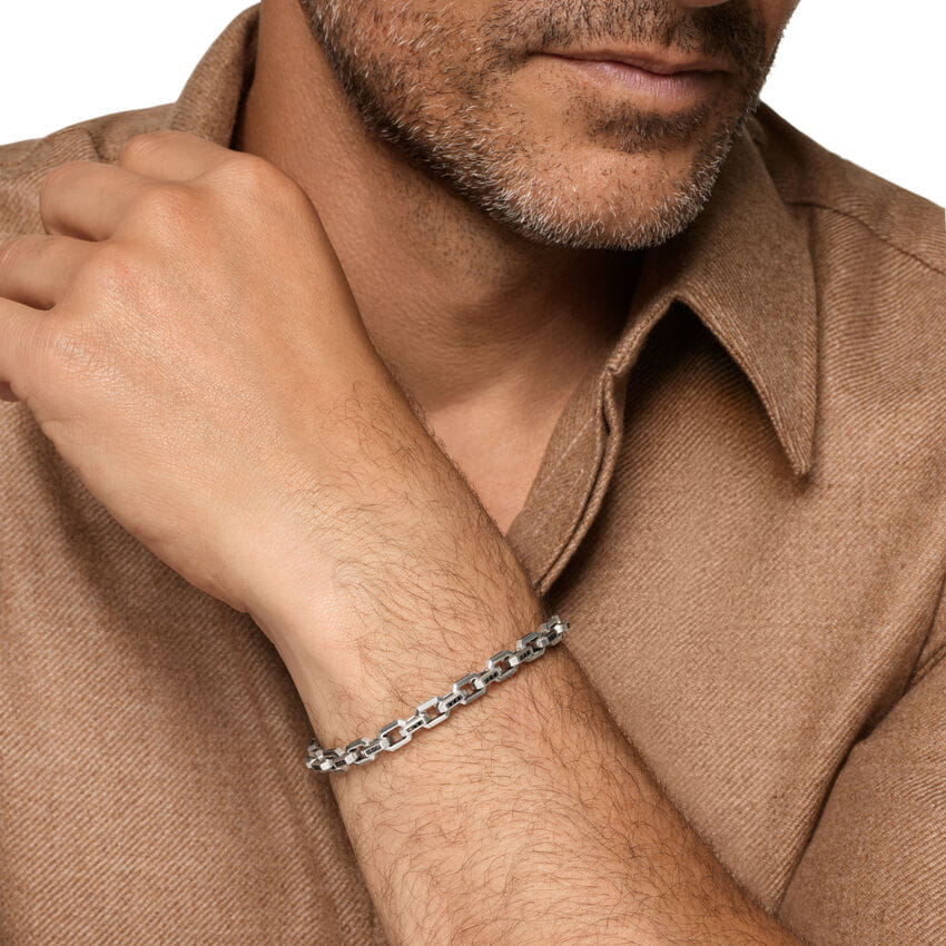 David Yurman Streamline Link Bracelet in Sterling Silver with Black Diamonds, 5.5mm, Size Medium
