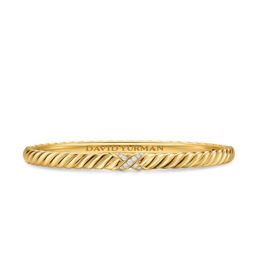 David Yurman Sculpted Cable X Bracelet in 18K Yellow Gold with Diamonds, 4.6mm, Size Medium