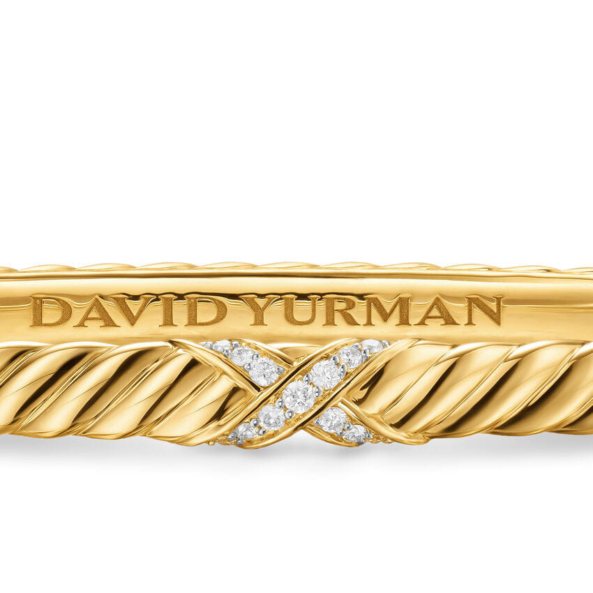 David Yurman Sculpted Cable X Bracelet in 18K Yellow Gold with Diamonds, 4.6mm, Size Medium