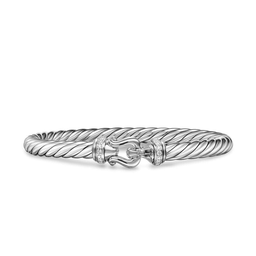 David Yurman Cable Flex Buckle Bracelet in Sterling Silver with Diamonds, 6mm, Size Medium