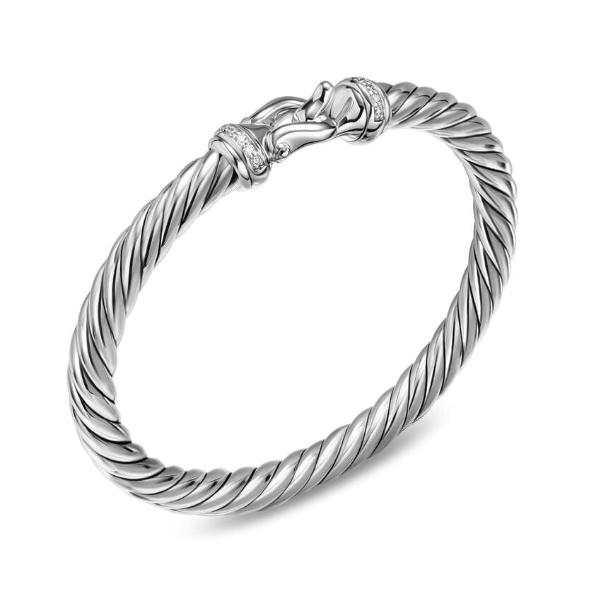 David Yurman Cable Flex Buckle Bracelet in Sterling Silver with Diamonds, 6mm, Size Medium