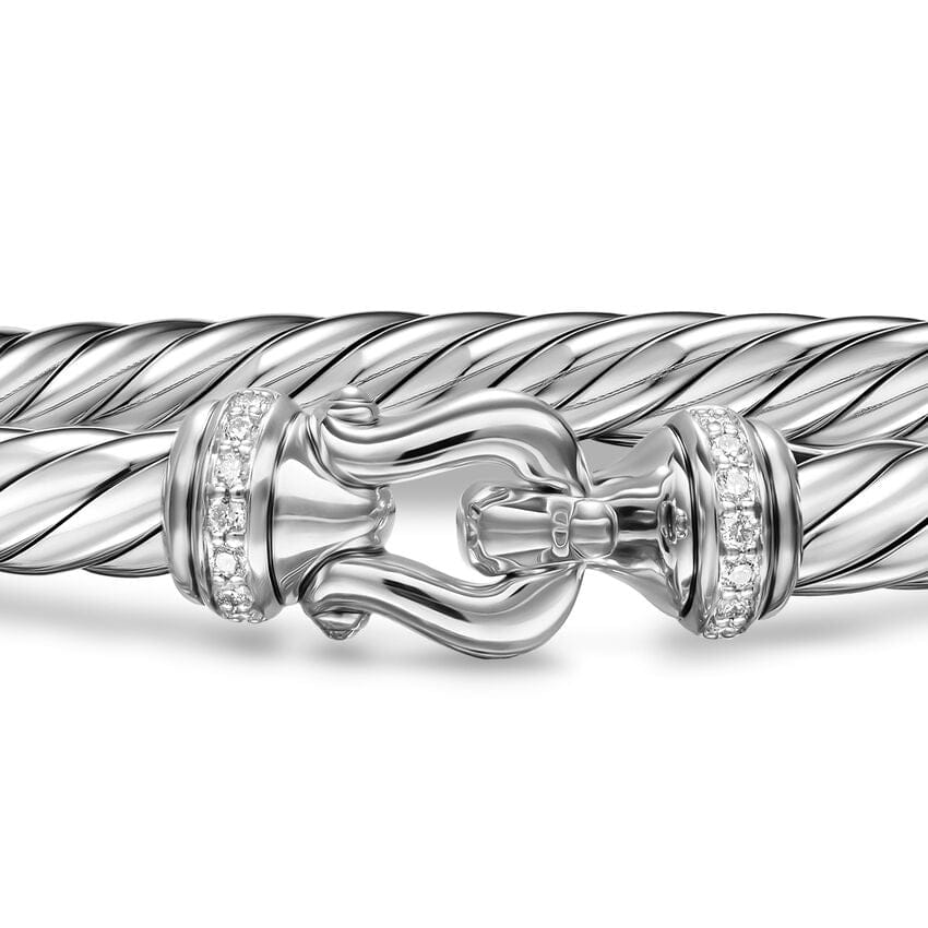 David Yurman Cable Flex Buckle Bracelet in Sterling Silver with Diamonds, 6mm, Size Medium