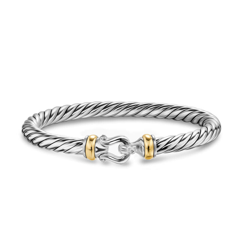 David Yurman Cable Flex Buckle Bracelet in Sterling Silver with 14K Yellow Gold, 6mm, Size Medium