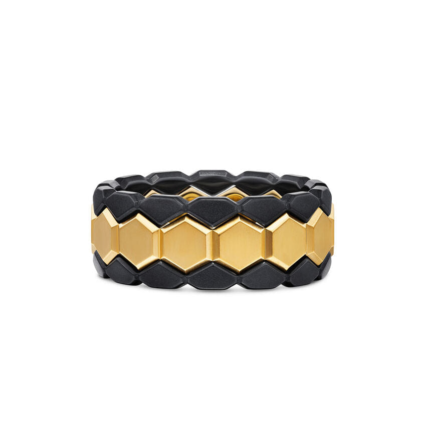 David Yurman Hex Stack Ring in 18K Yellow Gold with Black Titanium, 9.3mm, Size 9