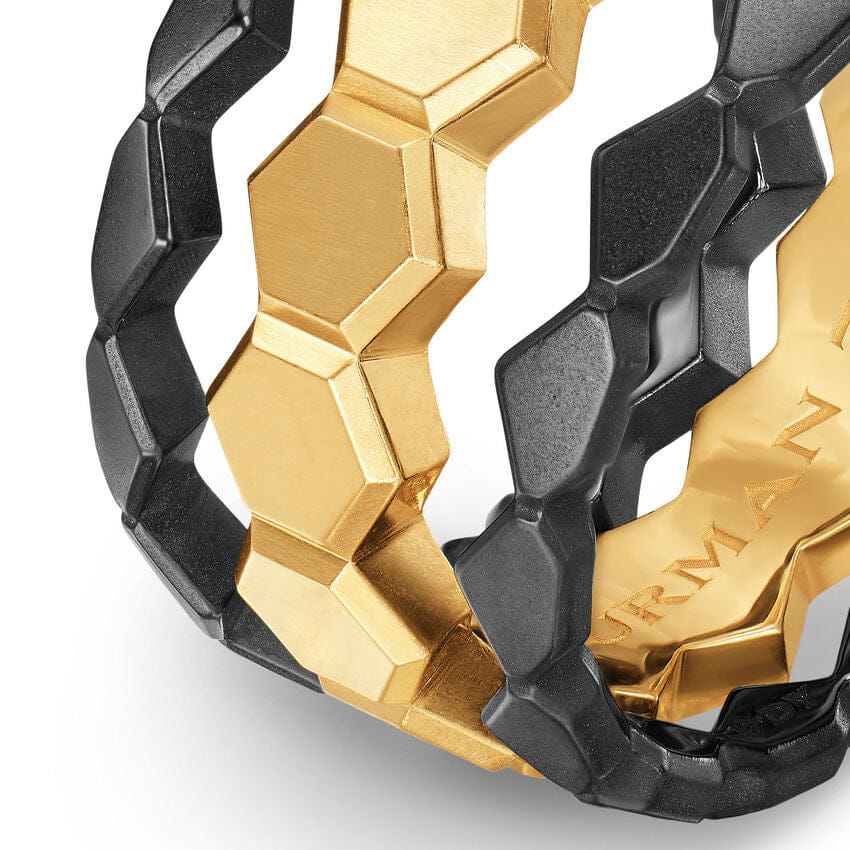 David Yurman Hex Stack Ring in 18K Yellow Gold with Black Titanium, 9.3mm, Size 9
